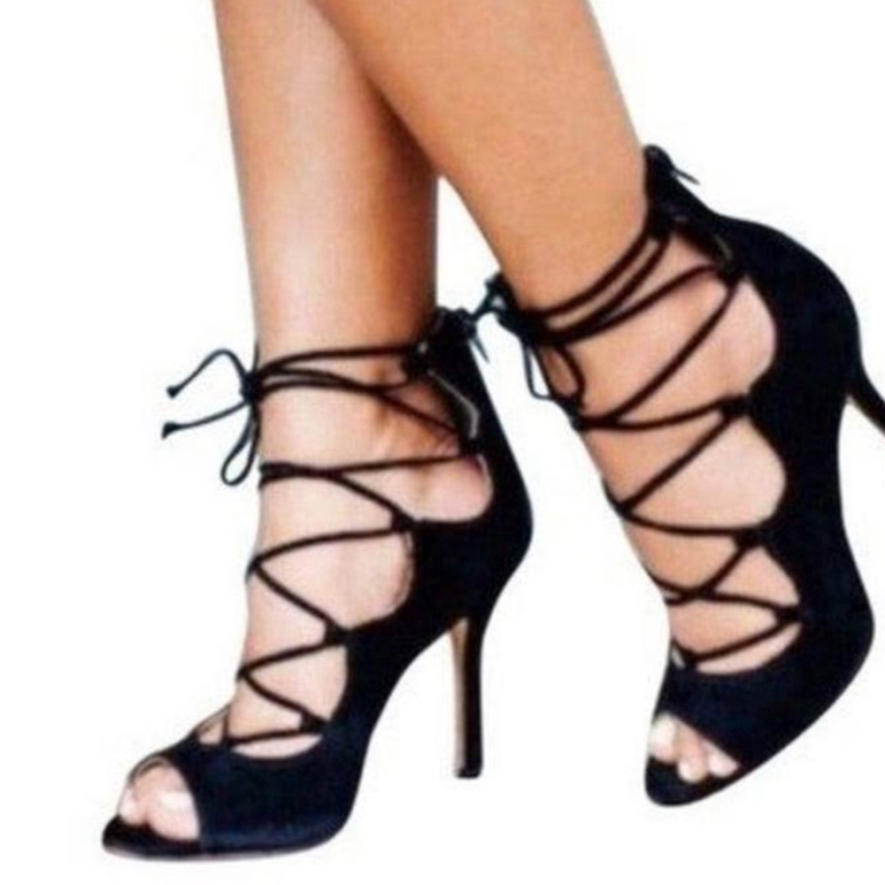 Black suede lace up Vince Camuto heels